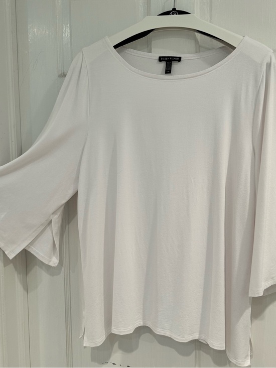 Eileen Fisher Tops - Eileen Fisher white split flare sleeve ballet neck knit top L